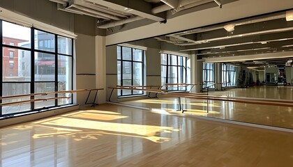 Wall Mural - Spacious ballet studio featuring large windows and bright natural light