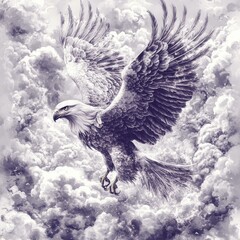 Sticker - Majestic eagle soaring through a cloudy sky.