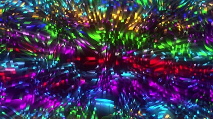 Poster - Abstract multicolored pattern, mosaic background. Creative background animation of squares. Technological background with glowing geometric square particles, grid. Glowing multicolored squares. 