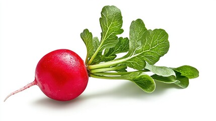 Poster -   Radish on White Background - Close Up with Green Stalk