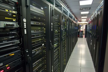 Poster - series of network servers are shown illuminating a data center