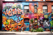 © Abul - Abstract bright graffiti pattern. With bricks, paint drips, words in graffiti style. Graphic urban design for textiles, sportswear, prints.