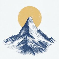 Canvas Print - Mountain landscape with a sun illustration.