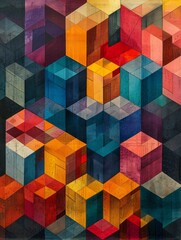 Leinwandbilder - vibrant and intricate geometric design featuring a series of cubes arranged in an isometric pattern