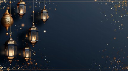 Ramadan Lanterns and Stars on a Dark Blue Background