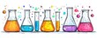 © Georgii - Colorful clip art illustration of science lab equipment with beakers and test tubes filled with vibrant liquids