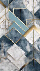 Wall Mural - Abstract geometric background with blue and white marble texture and gold lines vertical