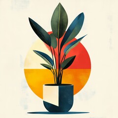 Canvas Print - Stylized plant illustration with vibrant geometric background.