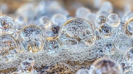 Wall Mural -   A cluster of water bubbles perched atop an icy mound on frozen earth