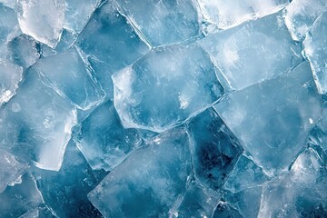 Close-up of crystal clear ice blocks, showcasing unique textures and shapes. Perfect for cooling drinks or food presentation.