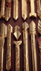 Sticker - Exploring Modern Metallic Arrow Elements in Glossy Golden and Maroon Setting vertical