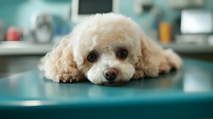 white poodle puppy on the couch