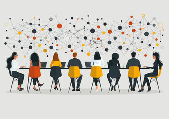 Wall Mural - Remote Team Collaboration Concept Illustration - Diverse Group of Professionals in Teleconference Network Communication Meeting Technology