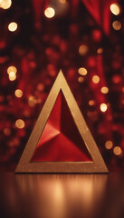 visualize a luxurious scene featuring an abstract red and gold background adorned with a triangle fr