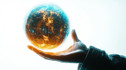 Poster -   Left hand holding glowing orb on white background