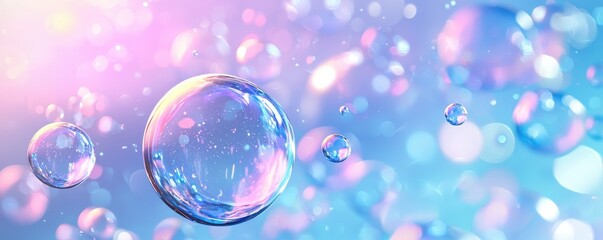 Wall Mural - colorful iridescent bubbles floating in pastel dreamy background creating a magical and whimsical at