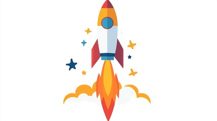 Poster -   Rocket ship flying in space with starry sides and tail