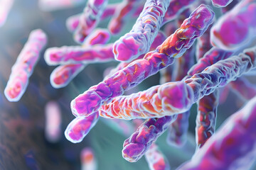 microscopic 3d image of long rod-shaped e.coli forming a small group. concept template of scientific