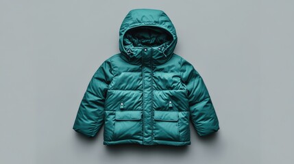 Wall Mural - Green Emerald Children's Winter Jacket. AI generated illustration