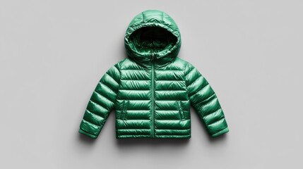 Wall Mural - Green Emerald Children's Winter Jacket. AI generated illustration