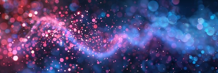 Poster - Abstract cosmic background with pink and blue nebula and bokeh lights