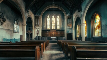 Inside an old christian church created with Generative AI