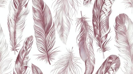 Sticker -   A detailed image of a wallpaper featuring an array of maroon-colored feathers against a stark white background