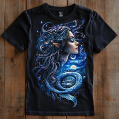 Wall Mural - T-shirt design featuring a mermaid and cosmic elements.