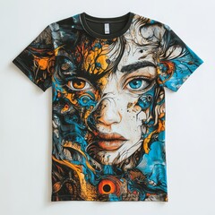 Poster - T-shirt featuring a vibrant, artistic face design.