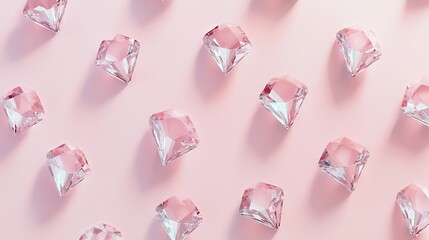 Poster -   A cluster of pink diamonds adorns a pink background with a central diamond