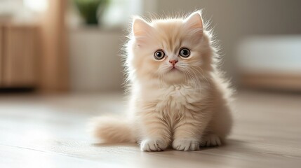 Poster -   A small kitten sits on the floor with a sad look on its face