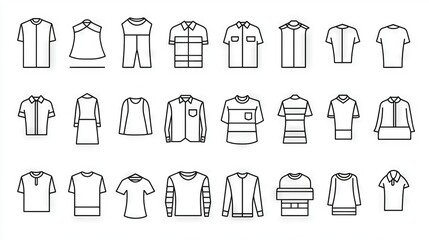 Wall Mural -   A monochrome sketch of diverse male and female shirt and sweater options