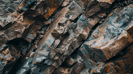 Wall Mural - Close-up of rugged rock formations showcasing rich textures and colors, epitomizing natural strength and stability.