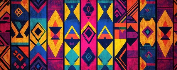 Poster - Vibrant high-resolution African geometric pattern wallpaper with bold colors and intricate designs