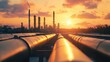 © Tunsale - Pipeline and Pipe Rack at Petroleum Plant with Sunset. AI generated illustration