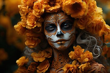 Wall Mural - Girl dressed for dia de los muertos holiday