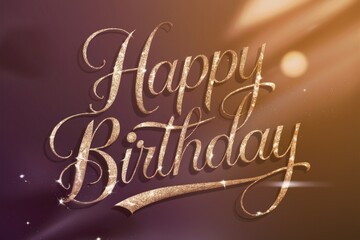 Wall Mural - A golden glittery happy birthday message on a brown background.