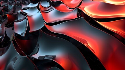 Poster - Abstract red, black, and blue digital art background with liquid metal design