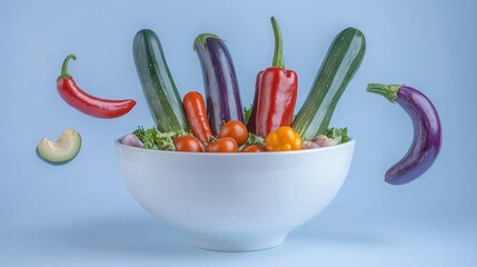 Poster -  A bowl of mixed vegetables and half an avocado on the side