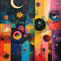 Poster - Vibrant abstract artwork featuring cosmic elements and colors.