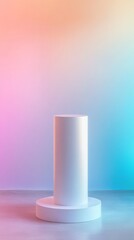 Poster - minimalist white cylinder pedestal with colorful gradient background