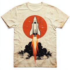 Wall Mural - Vintage rocket graphic on a light-colored t-shirt.