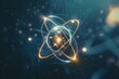 © Victor Bertrand - A glowing, futuristic representation of an atom with orbiting electrons against a backdrop of shimmering light particles, symbolizing scientific discovery and innovation.
