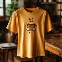 Wall Mural - Yellow t-shirt featuring a coffee cup graphic.