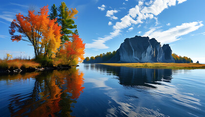 Sticker - autumn landscape with lake and trees