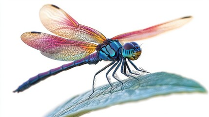 Wall Mural - Colorful Dragonfly Perched on a Leaf