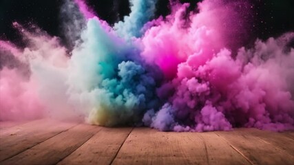 Wall Mural - Colorful Smoke Explosion on Wooden Floor