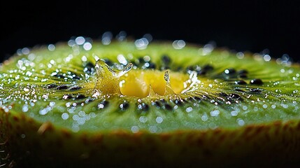 Wall Mural -   Kiwi with water droplets on black background