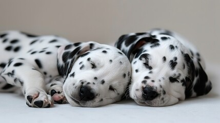 Wall Mural -   Two Dalmatians lay flat on their backs; one snoozes peacefully