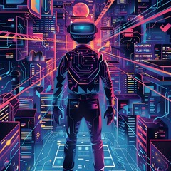 Cyberpunk Metaverse VR Cityscape Illustration